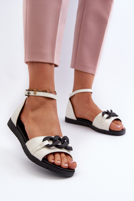 Women's Flat Sandals with Chain Vinceza White