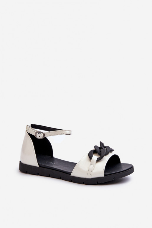 Women's Flat Sandals with Chain Vinceza White
