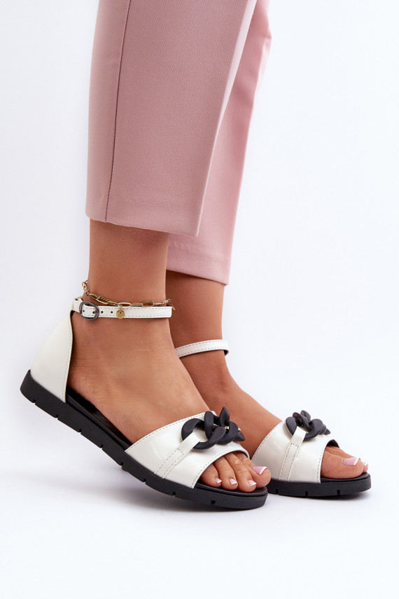 Women's Flat Sandals with Chain Vinceza White