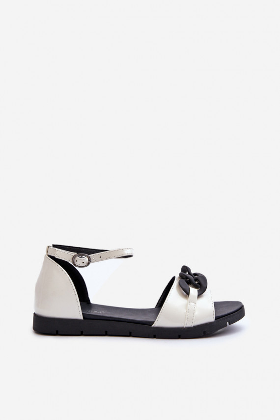 Women's Flat Sandals with Chain Vinceza White