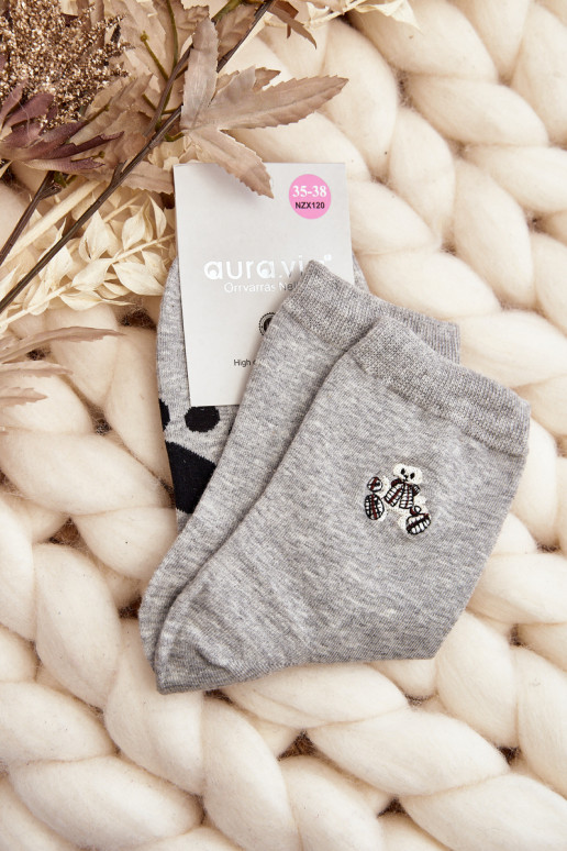 Women's Cotton Socks with Patch Teddy Bear Grey Women's Cotton Socks with Patch Teddy Bear Grey