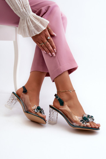 Transparent sandals on a heel with decorations in green D&A MR38-D1 2