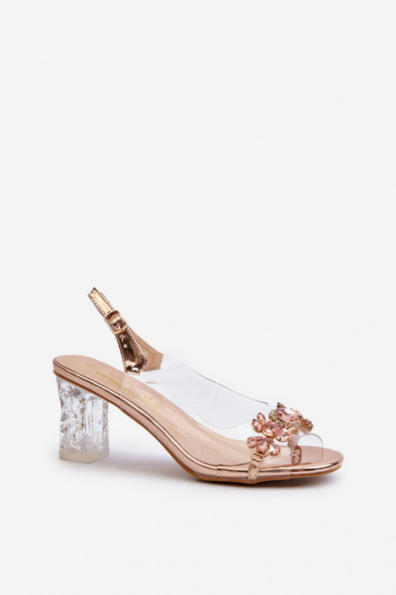 Elegant Sandals with Decorations Pink Gold D&A