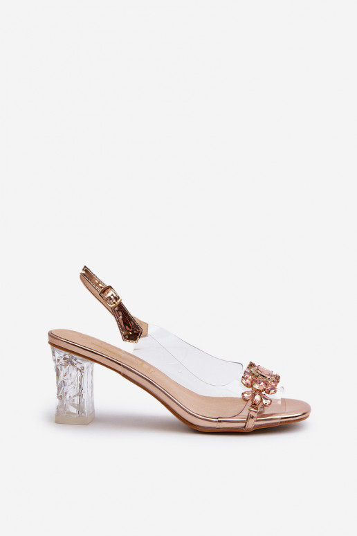 Elegant Sandals with Decorations Pink Gold D&A