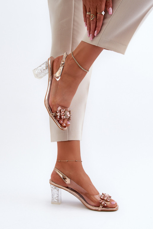 Elegant Sandals with Decorations Pink Gold D&A