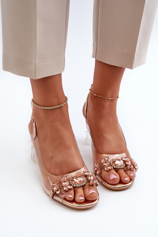 Elegant Sandals with Decorations Pink Gold D&A