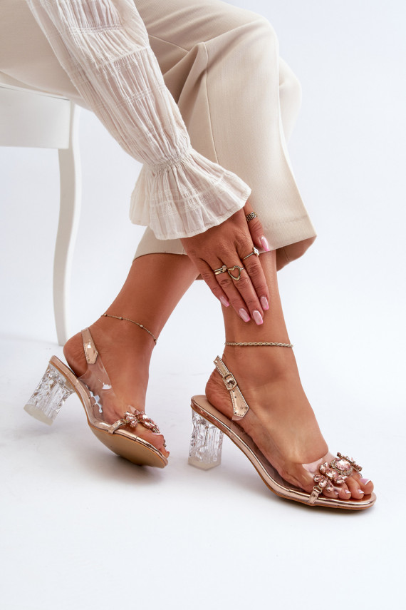Elegant Sandals with Decorations Pink Gold D&A