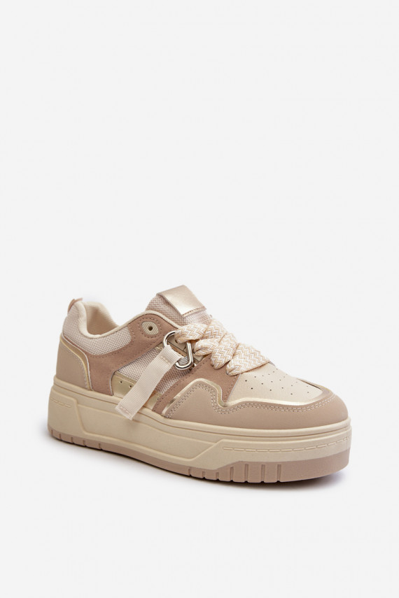 Women's platform sneakers in beige eco leather Moun