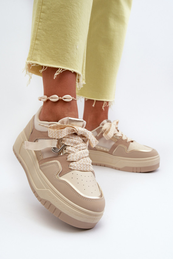 Women's platform sneakers in beige eco leather Moun