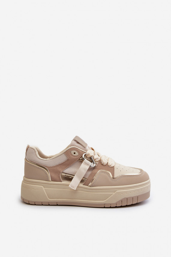 Women's platform sneakers in beige eco leather Moun