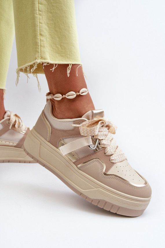 Women's platform sneakers in beige eco leather Moun