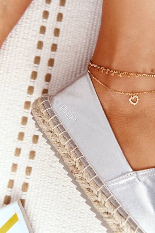 Leather Espadrilles On A Braided Sole Big Star HH274504 Silver Leather Espadrilles On A Braided Sole Big Star HH274504 Silver