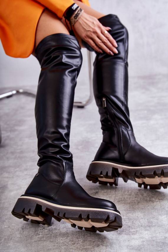 Leather boots Over the knee GOE KK2N4024 Black