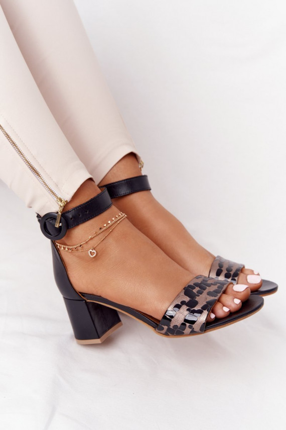 Leather High Heel Sandals Maciejka Black-Gold