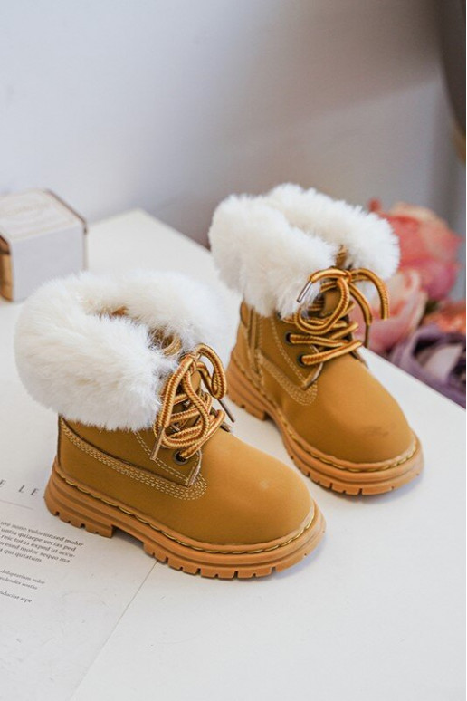 Children's Trapper Boots with Zip and Faux Fur Camel Gerande