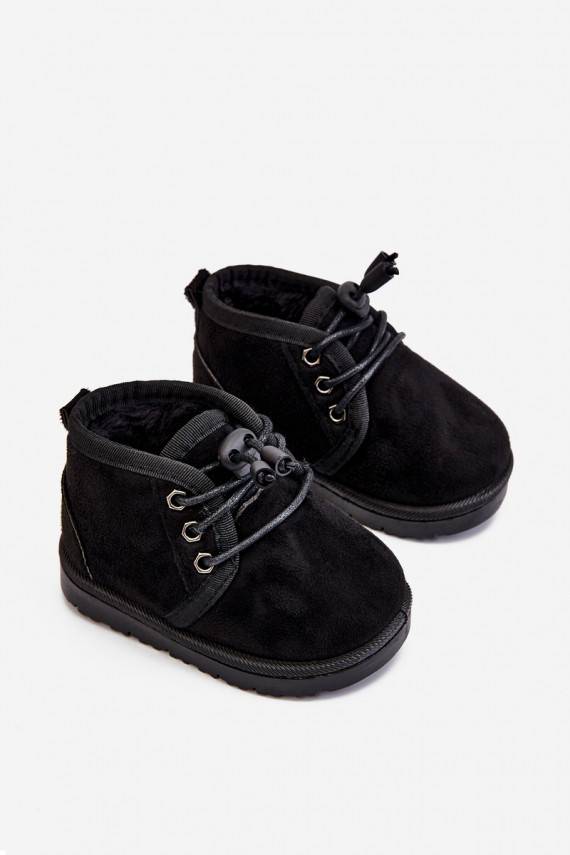 Children's Lace-up Snow Boots Insulated With Fur Black Hunter