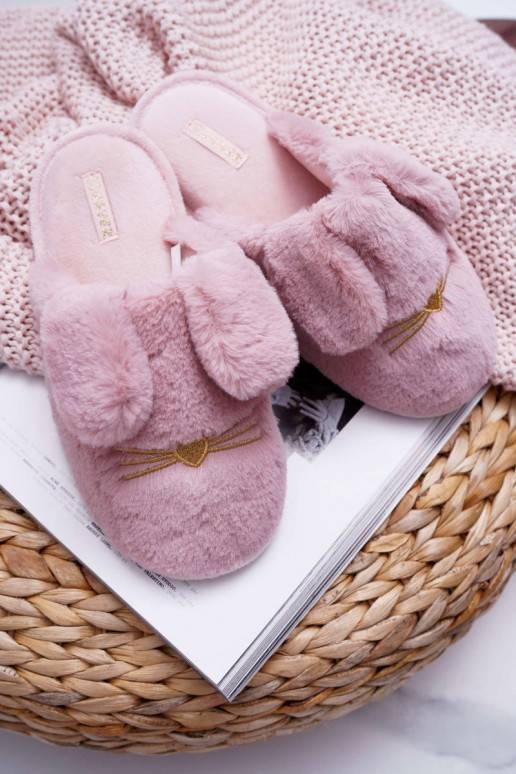 Women's Slippers With Fur And Ears Dark Pink Semmi