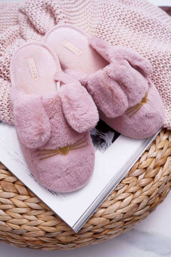 Women's Slippers With Fur And Ears Dark Pink Semmi