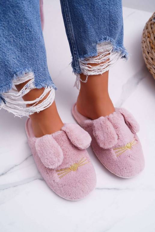 Women's Slippers With Fur And Ears Dark Pink Semmi
