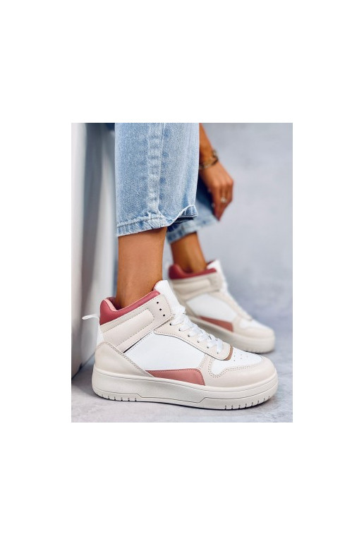 White-pink womens sneakers with platform