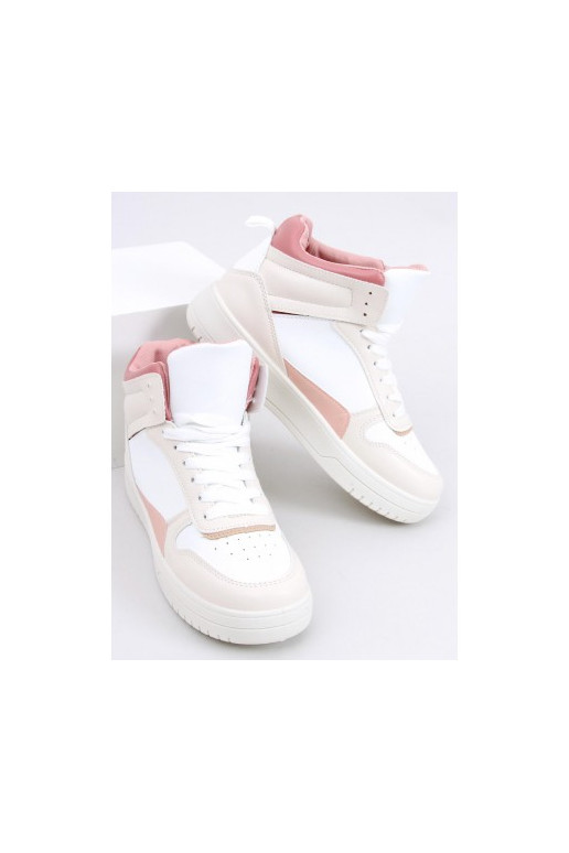 White-pink womens sneakers with platform