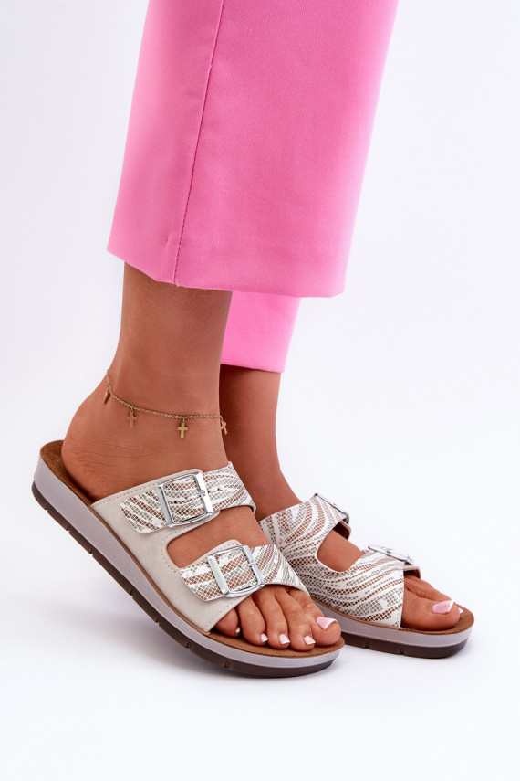 Comfortable Women's Flip Flops With Buckles Inblu Beige