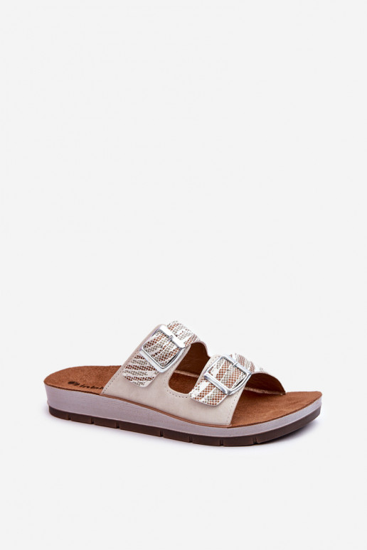 Comfortable Women's Flip Flops With Buckles Inblu Beige