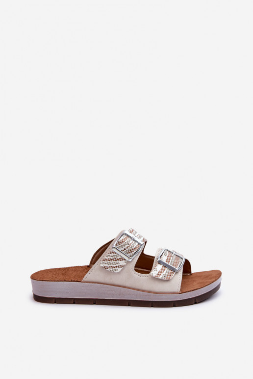 Comfortable Women's Flip Flops With Buckles Inblu Beige