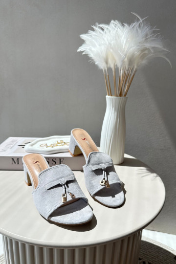 Women's Gray Sandals with Faux Suede Heels Jemenna 2
