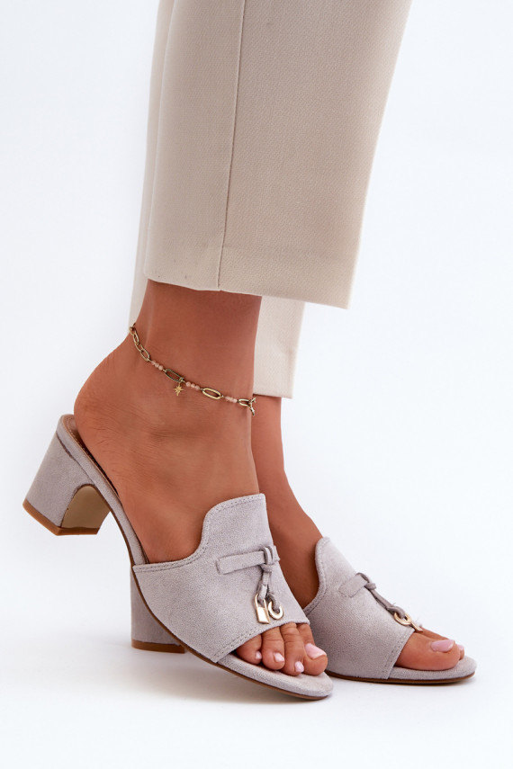 Women's Gray Sandals with Faux Suede Heels Jemenna