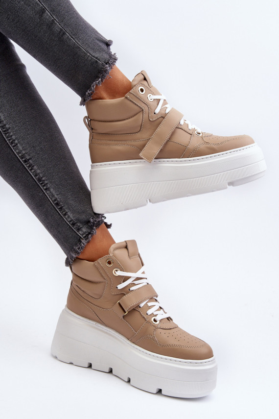 Zazoo Women's Leather Sneakers Beige