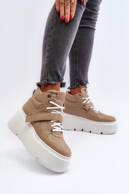 Zazoo Women's Leather Sneakers Beige