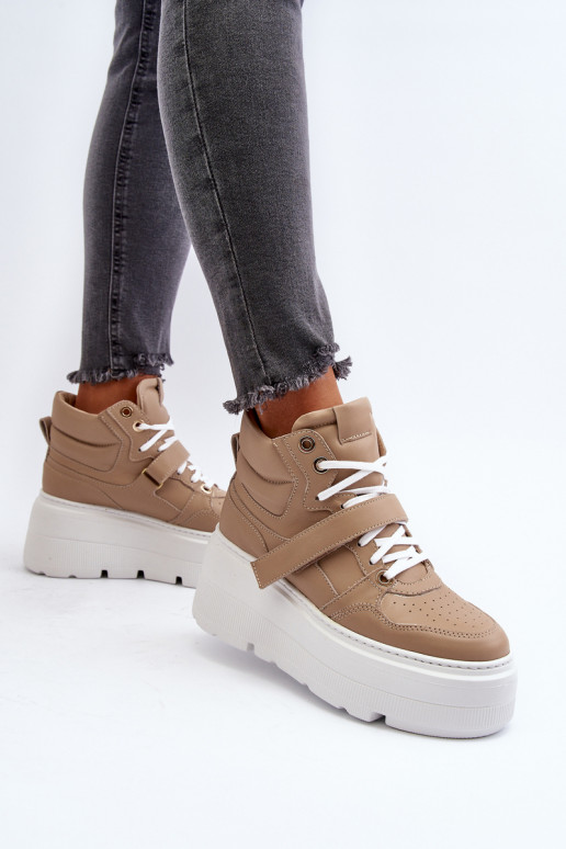 Zazoo Women's Leather Sneakers Beige