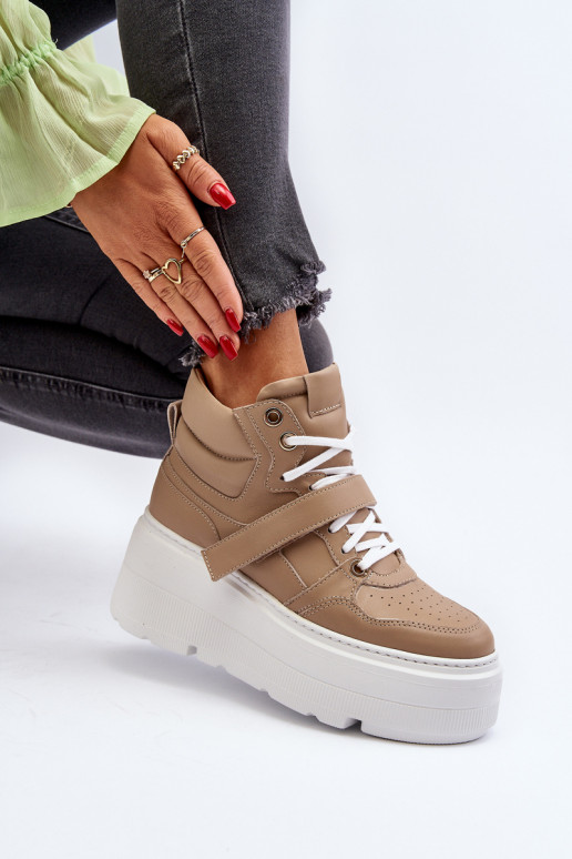 Zazoo Women's Leather Sneakers Beige