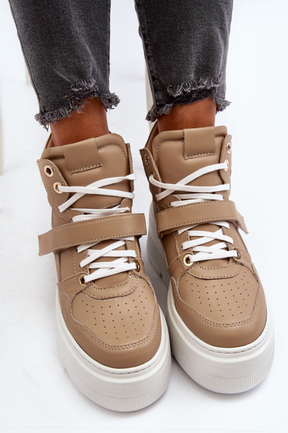 Zazoo Women's Leather Sneakers Beige