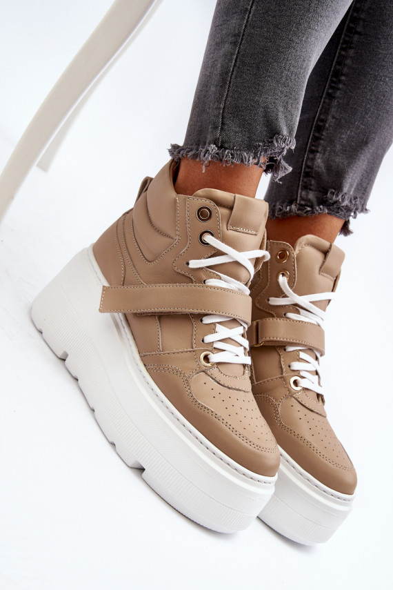 Zazoo 3450 Women's Leather Sneakers Beige