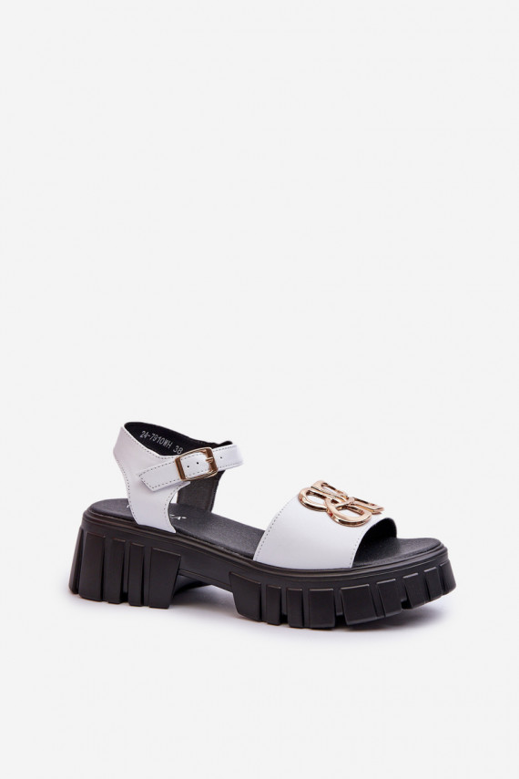 White Women's Leather Sandals with Gold Decoration Vinceza 7910