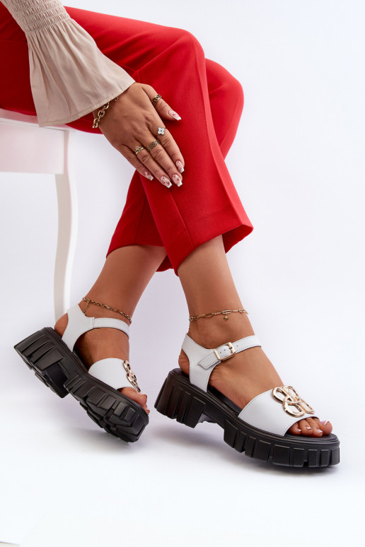 White Women's Leather Sandals with Gold Decoration Vinceza 7910 White Women's Leather Sandals with Gold Decoration Vinceza 7910