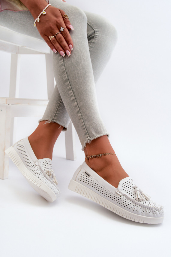White Women's Cutout Moccasins Made of Eco Leather Tinami