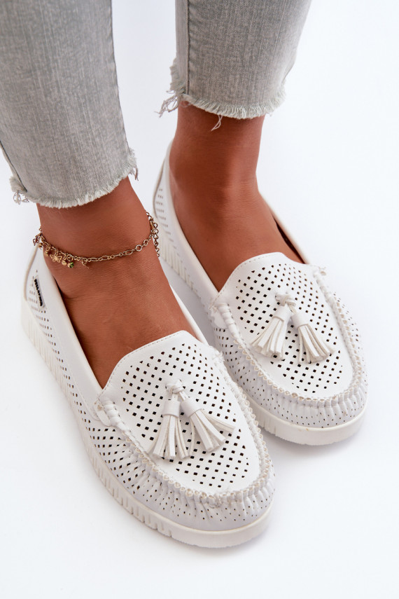 White Women's Cutout Moccasins Made of Eco Leather Tinami