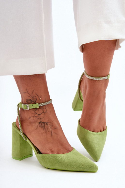Decorative Ribbon Leather Pumps Green Lirosa Decorative Ribbon Leather Pumps Green Lirosa