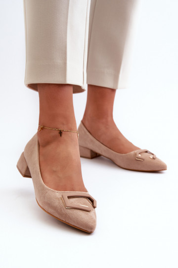 Low Heel Pumps With Eco Suede Embellishment S.Barski KV27-034 Beige 2