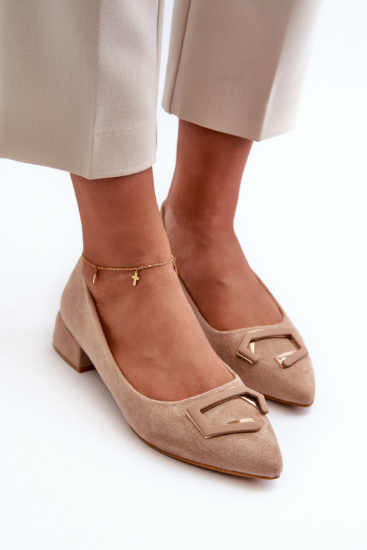 Low Heel Pumps With Eco Suede Embellishment S.Barski KV27-034 Beige