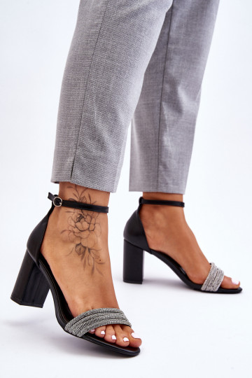 Elegant Sandals With Cubic Zirconia Heels Black Laurene 2