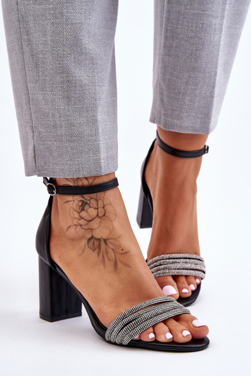 Elegant Sandals With Cubic Zirconia Heels Black Laurene Elegant Sandals With Cubic Zirconia Heels Black Laurene