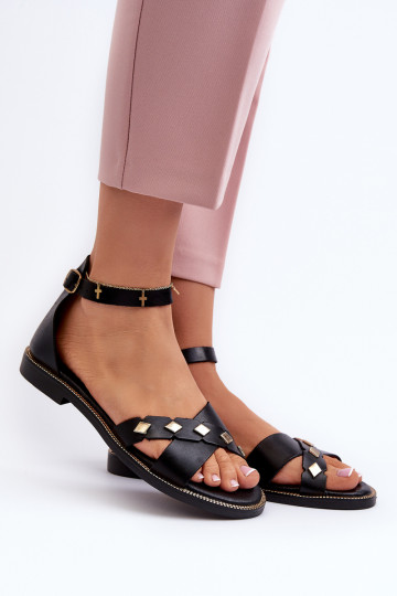 Zazoo Flat Women's Leather Sandals Black 2