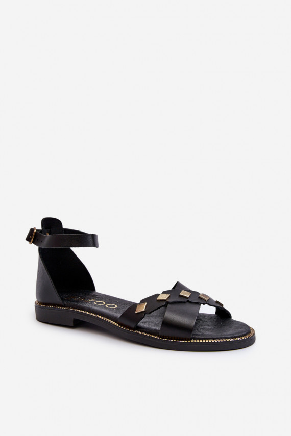 Zazoo 40378 Flat Women's Leather Sandals Black
