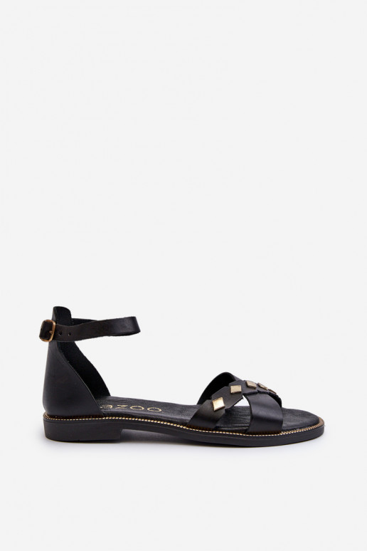 Zazoo Flat Women's Leather Sandals Black