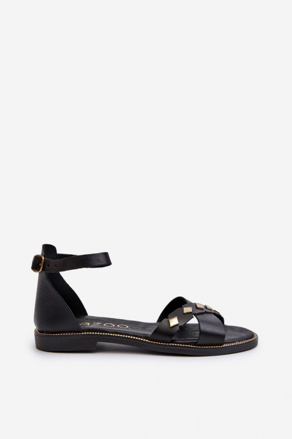 Zazoo Flat Women's Leather Sandals Black