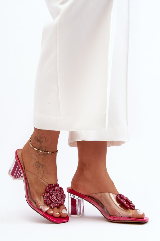 Transparent Slingback Sandals with Decoration Fuchsia SBarski MR1037-20 Transparent Slingback Sandals with Decoration Fuchsia SBarski MR1037-20